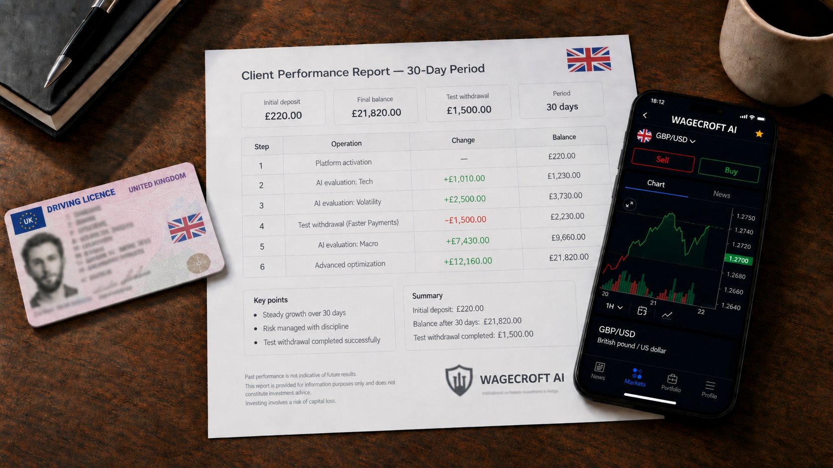 The progress of our test account over 30 days
